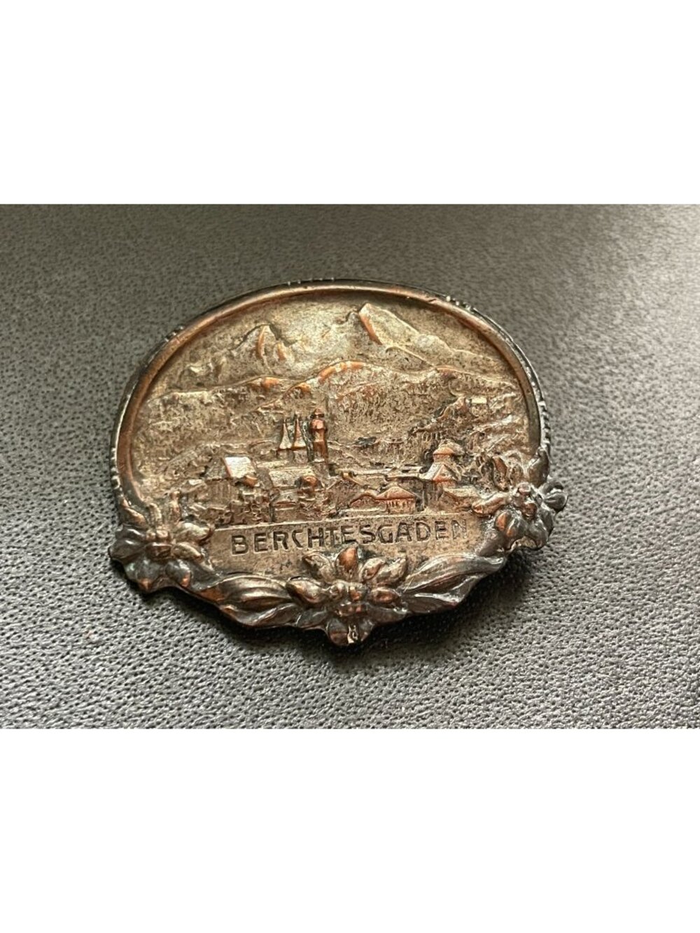 Antique German Berchtesgaden Alps Edelweiss Brooch Patina Antique C Clasp
